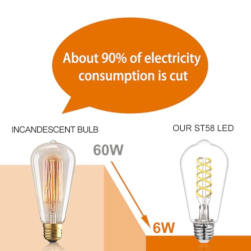12 PCS ST58 Dimmable Spiral Vintage E26 LED Bulb 60 Watt LED Edison Bulbs (12 Count)