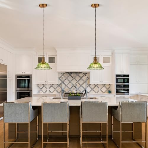 Glass Pendant Lights Modern Pendant Lighting Fixtures Hanging Lamp for Kitchen Island Bedroom Dining Room Coffee Shop Hallway Green and Brass 2 Pack (2 Count)