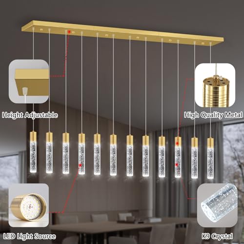 Modern Crystal Chandeliers LED Pendant Light for Kitchen Island Dining Room Entrance Foyer Living Room 6000K Gold