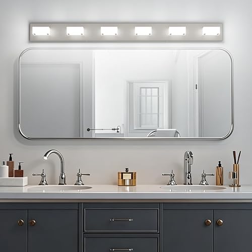 Brushed Nickel Bathroom Vanity Lights 48inch Metal Acrylic LED Modern Bathroom Wall Lighting Fixtures Over Mirror Brushed Nickel