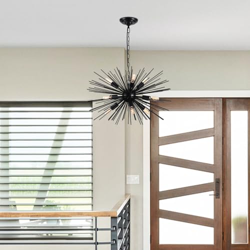 24in 9 Lights Black Sputnik Chandelier Light Fixture Over Table