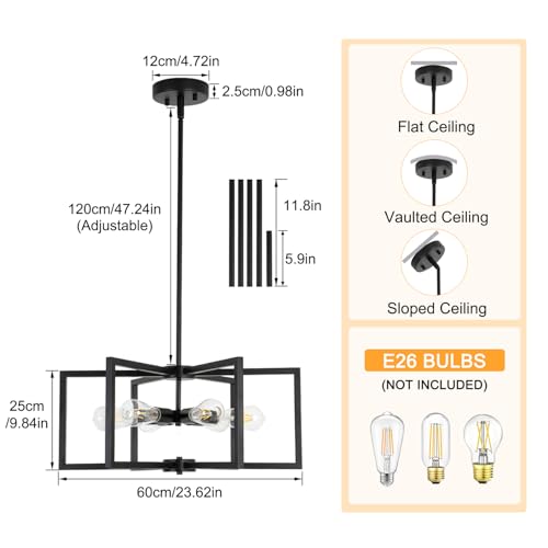 23.6” Black Chandelier for Dining Room 6 Light Kitchen Chandelier over Table Farmhouse Dining Room Light Fixtures Over Table (6 Count)