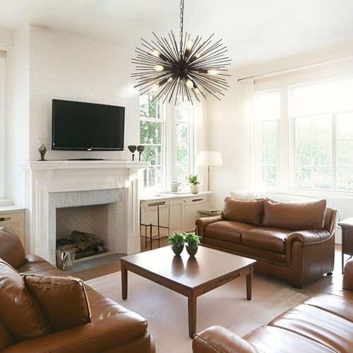 24in 9 Lights Black Sputnik Chandelier Light Fixture Over Table