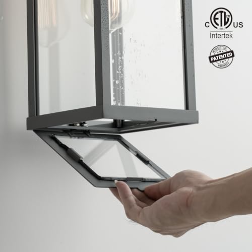 18" Classic Outdoor Wall Sconce 1 Light in Matte Gray Rectangular Metal Frame and Clear Glass Shade Waterproof Porch Light Patio Light Pack of 2 (2 Count)