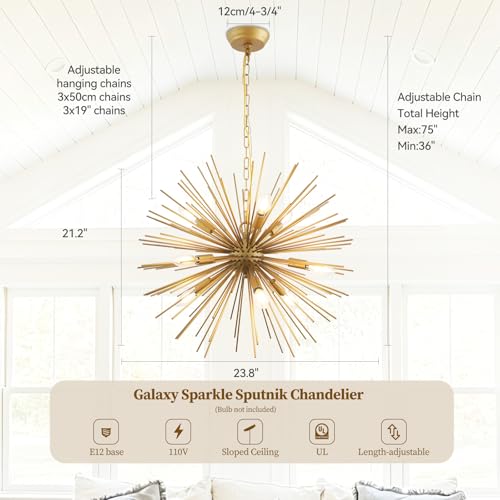 23.8in 9 Light Gold Sputnik Chandelier Mid