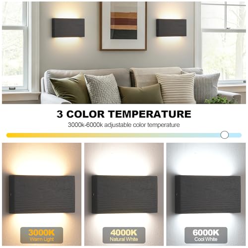Wood Wall Sconce Indoor Wall Lights Hardwired 1 Pack Up and Down Wall Mount Light for Living Room Bedroom Hallway