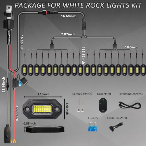 20 Pods Aluminium Pure White LED Rock Lights Full Kit (20 Pods)