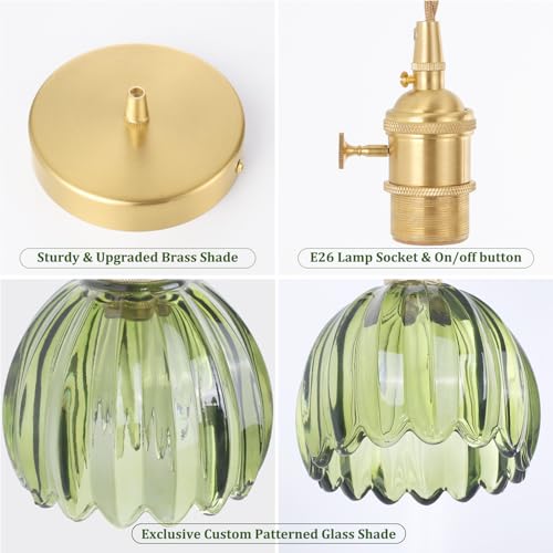 Pendant Light with Green Tulip Glass Lmapshade