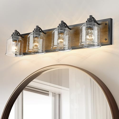 32" 4 Light Farmhouse Bathroom Vanity Light with Bubble Glass