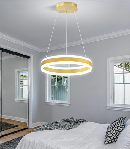 D15.7'' Modern Ring Chandelier for Dining Room LED Dimmable Pendant Lighting High Ceiling Chandelier for Living Room Foyer Bedroom Entryway 3000K