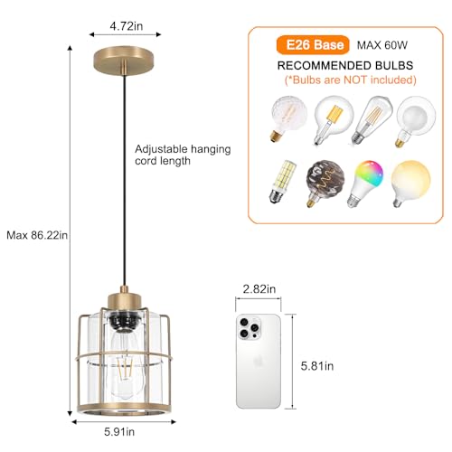 Brass Gold Pendant Light Fixture Set of 2 (2 Count)