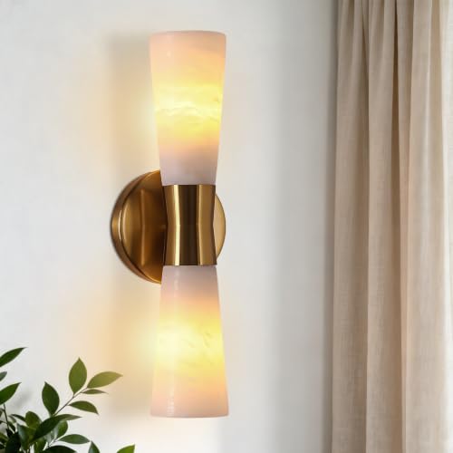 Alabaster Wall Sconces Bathroom Vanity Light Gold 15in 1 Pack