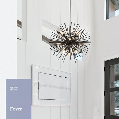 23.6" 9 Light Black Sputnik Chandelier Modern Industrial Adjustable Firework Globe Ceiling Fixture for Living Room