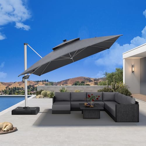 Patio Umbrella 12'X12' Double Top Solar LEDlight