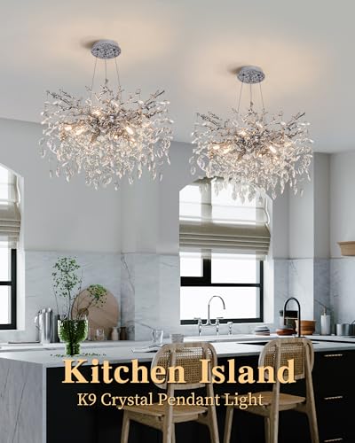 Modern Tree Branch Crystal Chandelier Luxury Silver Crystal Pendant Lighting 23.6" Contemporary 8