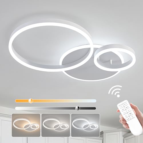 Modern 3 Ring LED Chandelier Lamp Fixture White 25.59''Dimmable Acrylic Flush Mount Ceiling Lights with Remote Control Ideal for Small Room