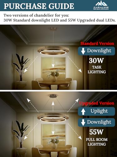 LED 2 Ring Chandelier Dimmable Up Down Light Weathered Wood Brushed Nickel