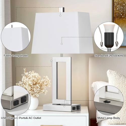 Silver Bedside Table Lamp Set of 2 (2 Count)