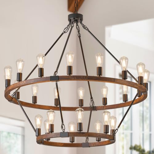Farmhouse Wood Wagon Wheel Chandelier 24 (24 Count)