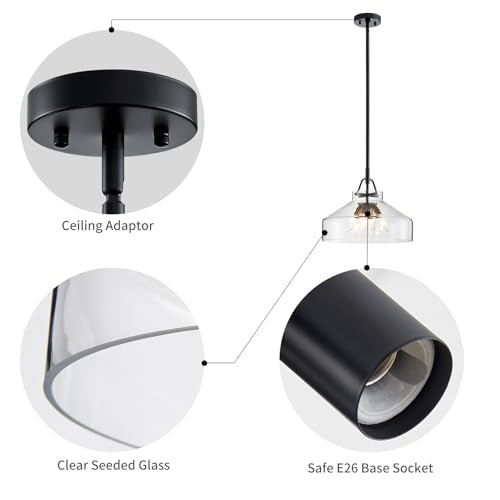 Chandelier Rustic Farmhouse Industrial Round Ceiling Pendant LED Light Fixture with Clear Glass Shades for Dining Room Kitchen Island Foyer Entryway