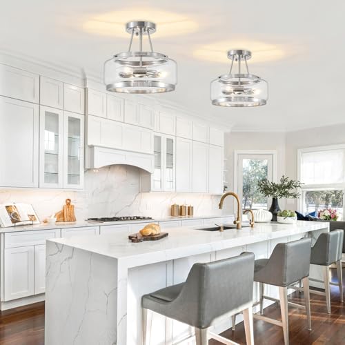 Brushed Nickel Modern Glass Ceiling Light Semi Flush Mount Ceiling Light