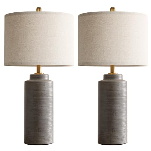 27" Vintage Ceramic Table Lamp Set of 2 (Greyish Brown)