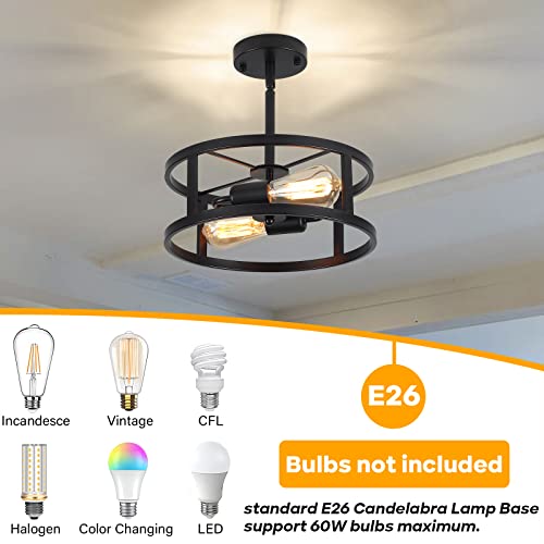 Industrial Black Semi Flush Mount Ceiling Light