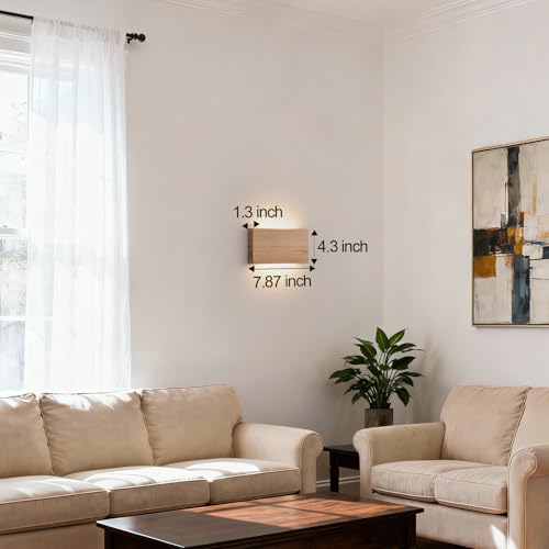 Wood Wall Sconce Indoor Wall Lights Hardwired 2 Pack Up and Down Wall Mount Light for Living Room Bedroom Hallway Lights