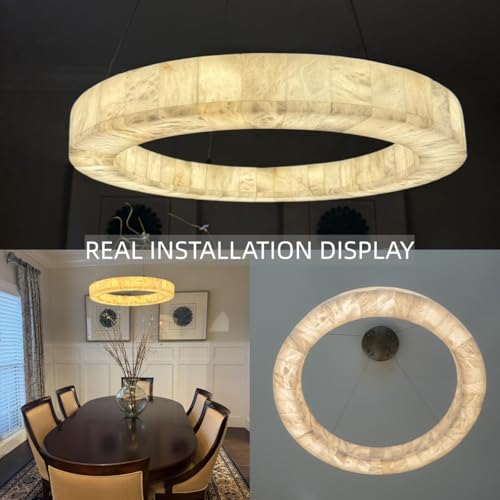 Alabaster Chandelier Spanish Natural Marble Round D30in Chandeliers