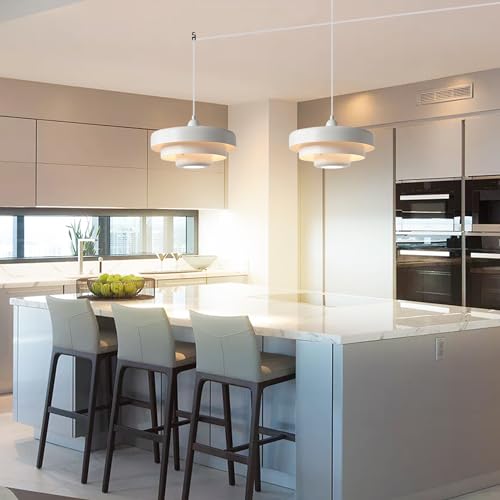 Hanging Lamp Plug in White Pendant Light Fixtures Mid Century Modern Pendant Lamp Nordic Style Pendant Lighting Metal Shade for Living Room Dining Room Bedroom Kitchen Island