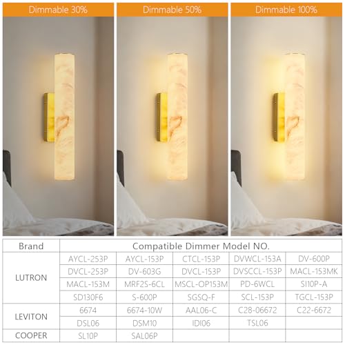 Natural Alabaster Wall Sconces Spanish Marble Wall Light Cylinder Modern Gold LED Sconce for Living Room Bedroom Bathroom Stairs（S