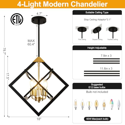 18" Modern Black and Gold Chandelier