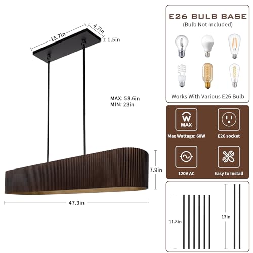 Walnut Wood Dining Room Light Fixture