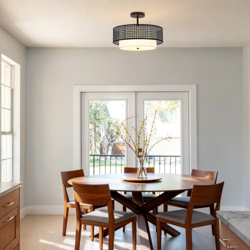 16" Black Rattan Ceiling Light