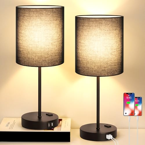 2 Pack Touch Control Table Lamps with 2 USB & AC Outlet