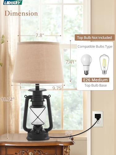 18.72" Black LED Lantern Flickering Flame Table Lamps Set of 2 (2 Count)