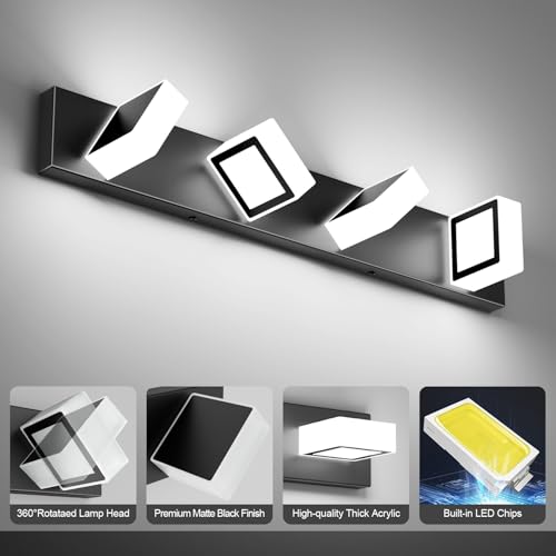Black Bathroom Vanity Lights 30inch Metal Acrylic LED Modern Bathroom Wall Lighting Fixtures Over Mirror Matte Black