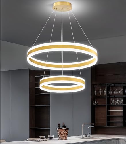 D15.7''+23.6'' Modern Ring Chandelier for Dining Room LED Dimmable Pendant Lighting for Living Room Foyer Bedroom Entryway 3000K