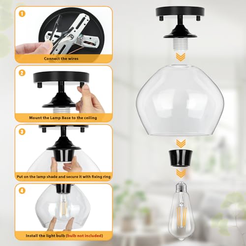 Modern Semi Flush Mount Ceiling Light with Clear Glass Shade