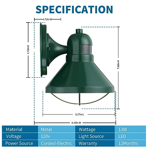 Dusk to Dawn Motion Sensor LED Outdoor Wall Light Fixture Green