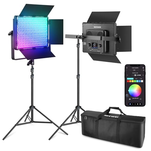 2 Pack PL60C RGB LED Panel Video Light Kit with 6.6ft (2 Count)
