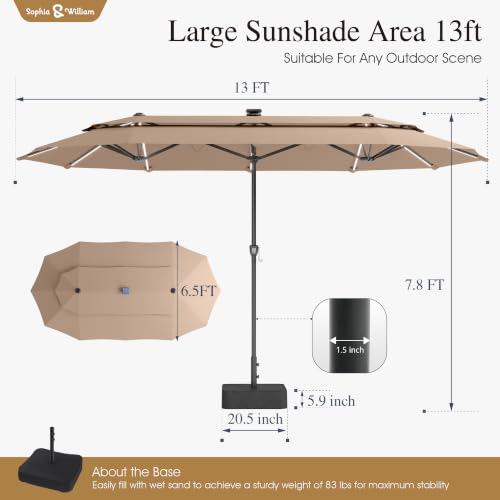 13ft 2 Tier Patio Umbrella with Solar Lights&Base