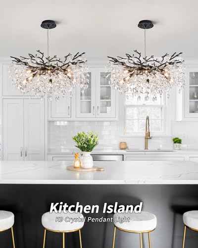 Modern Tree Branch Crystal Chandelier Luxury Black Crystal Pendant Lighting 30" Contemporary 10