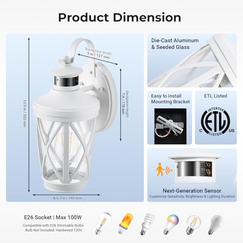 Front Porch Light with Motion Sensor (White / 1-Pack)