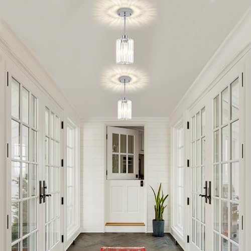 2 Pack Chrome Pendant Lights Over Island Modern Crystal Kitchen Lighting (2 Count)