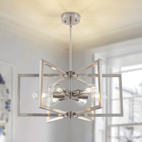 23.6”Brushed Nickel Chandelier for Dining Room 6 Light Kitchen Chandelier Modern Dining Room Light Fixtures Over Table