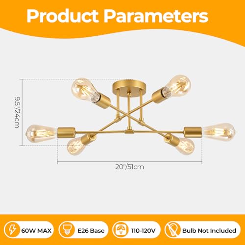 6 Lights Modern Sputnik Chandelier (Gold)