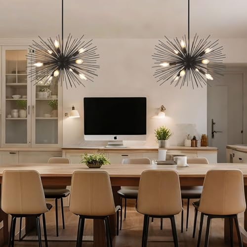 24in 9 Light Black Sputnik Chandelier Mid Century Modern
