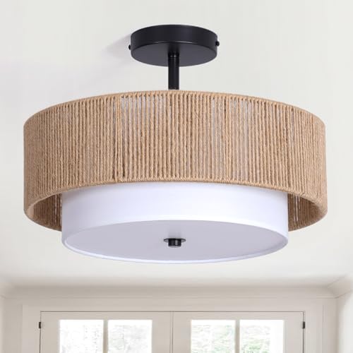 Rattan Flush Mount Ceiling Light