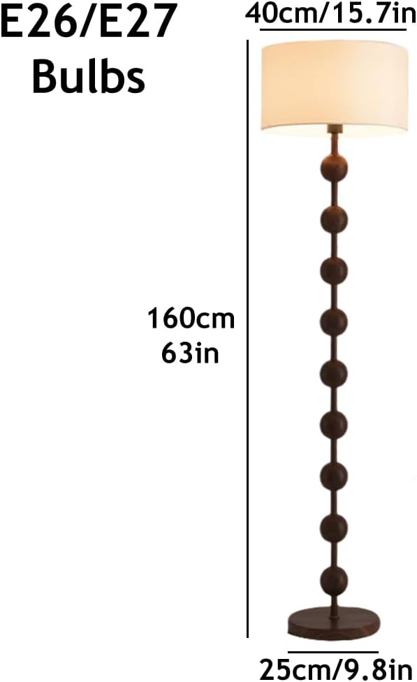 Wabi-sabi 63" Round Fabric Floor Lamp Walnut Iron Floor Light Cloth Standing Lamp with E26 Dimmable Spherical Body Tall Light for Living Room Bedroom Study Office